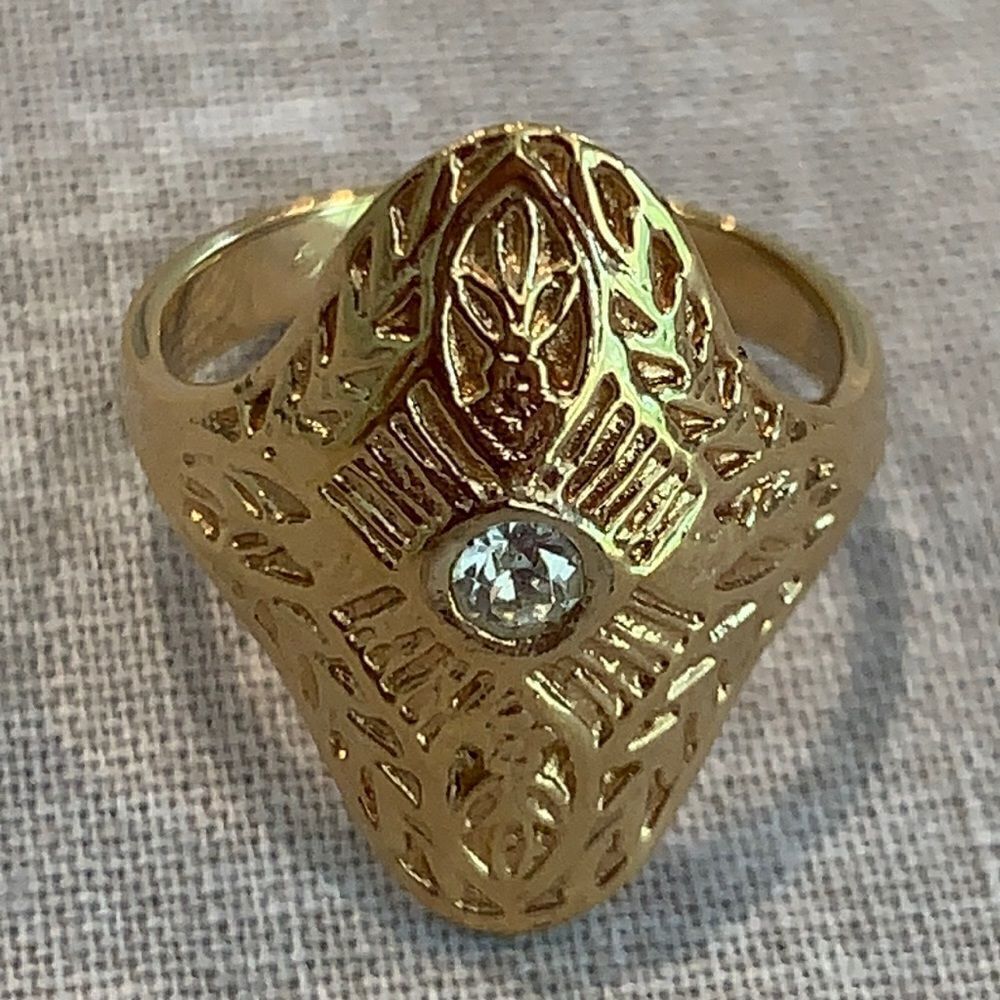 10kt gold plate metalwork with clear crystal ring
